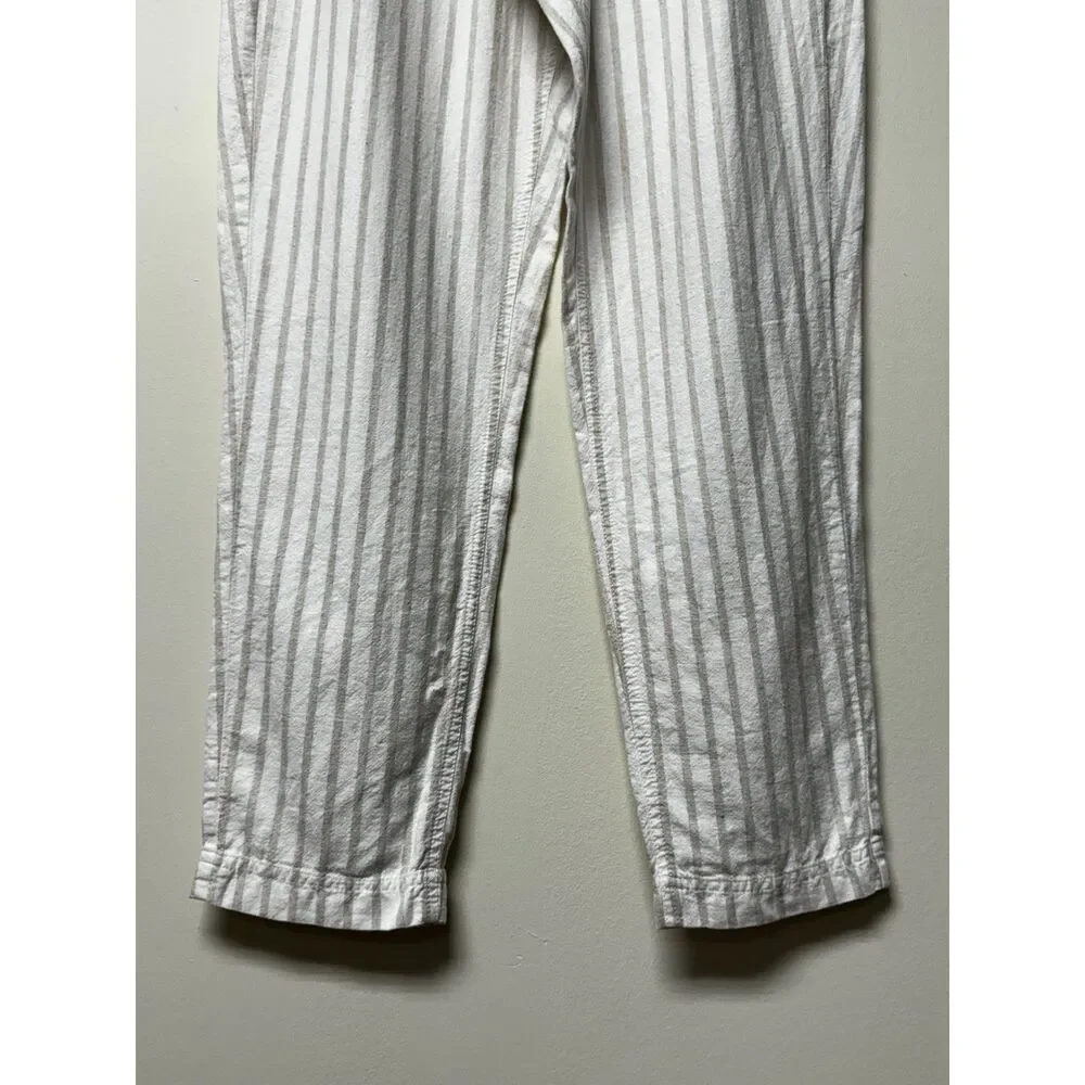 J. CREW Tan/Ivory Drawstring Linen/Cotton Elastic Waist Pants, Sz MT